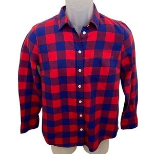 J CREW Red & Blue Plaid Shirt Boy Fit Women PS Petite Small